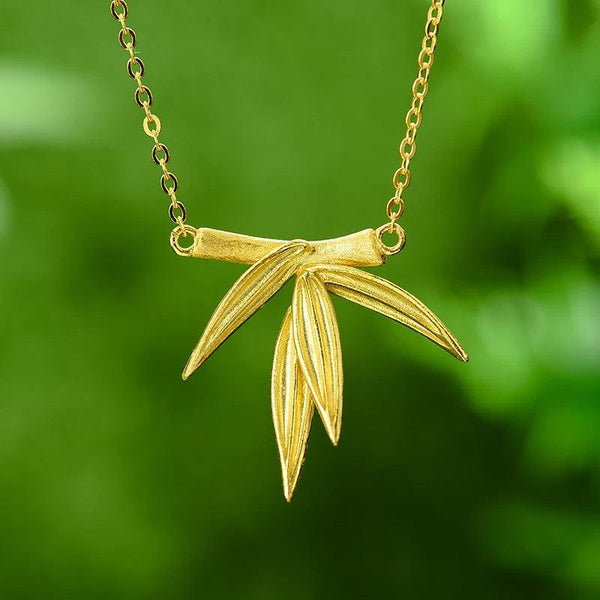 925 Sterling Silver Bamboo Leaves Pendant Necklace Charm - Jewelry