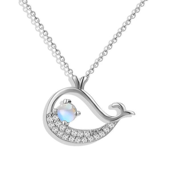 925 Sterling Silver Blue Moonstone Whale Pendant Necklace Charm - Jewelry
