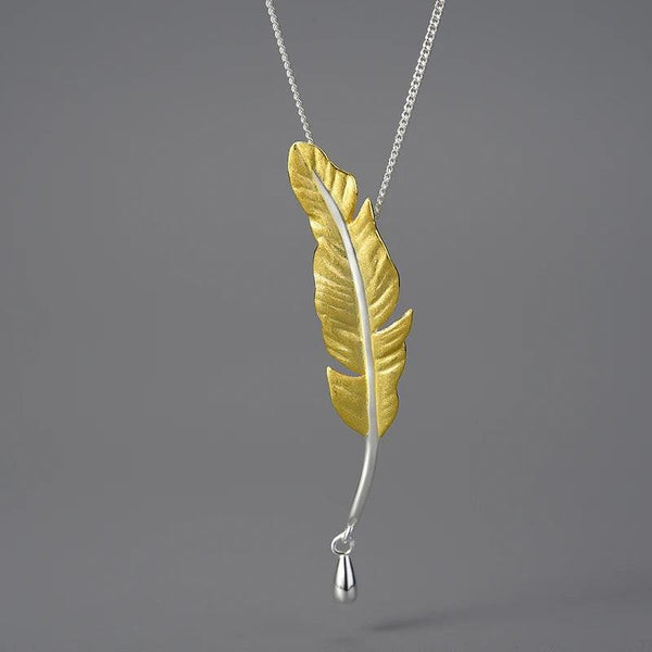 925 Sterling Silver Goose Feather Pendant Necklace - Charm Jewelry