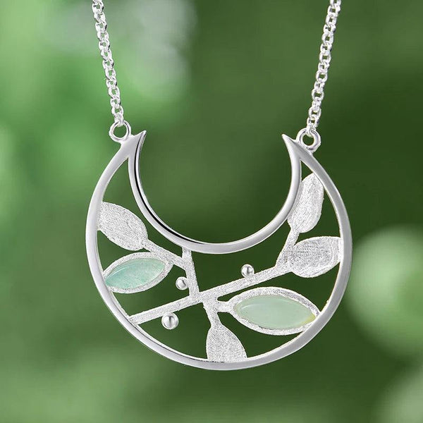 925 Sterling Silver Necklace Charm Jewelry with Aventurine Stone Leaves