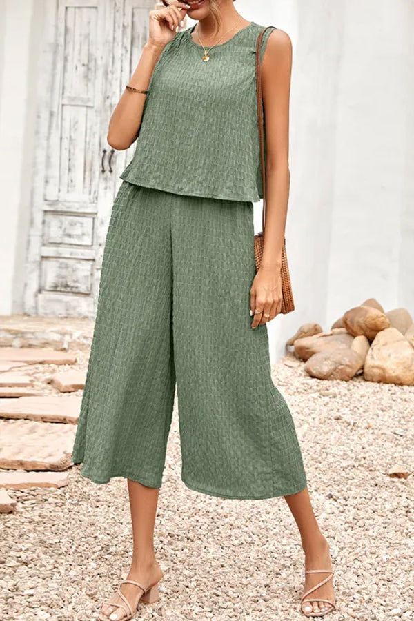 Wide Leg Solid Sleeveless Casual Jumpsuits