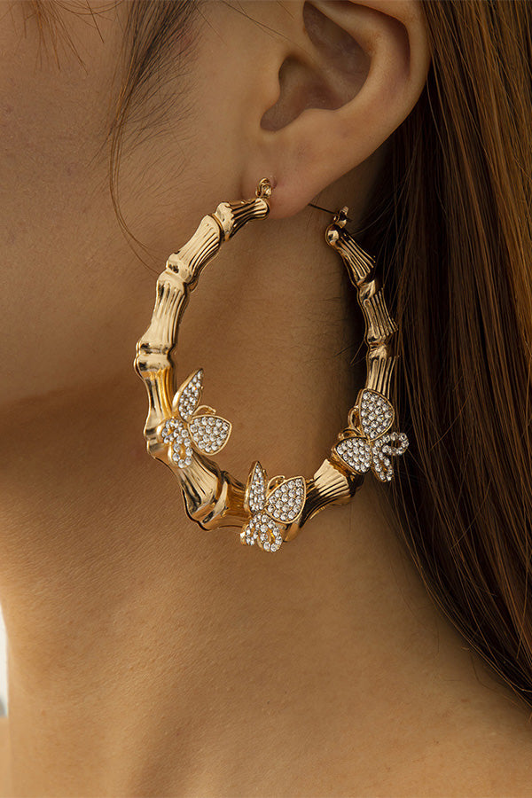 Micro-inlaid Smart Butterfly Exaggerated Circle Bamboo Earrings