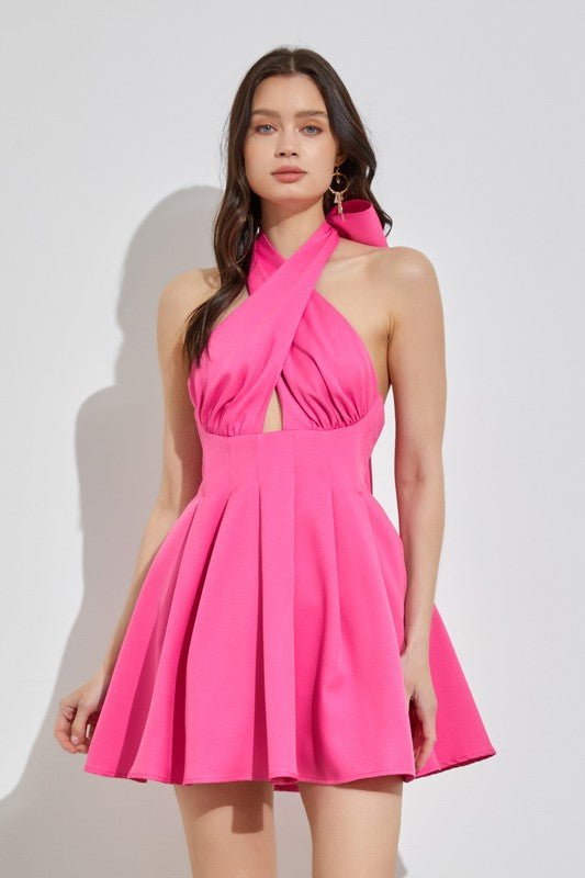 Lidia Cross Neck Dress in pink