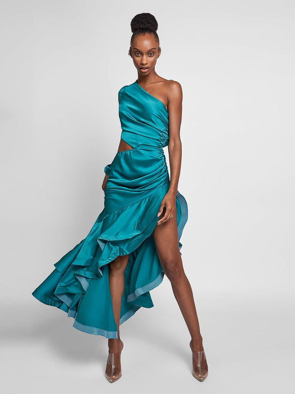 Mellie Cut-Out Ruffled Maxi Dress In Turquoise