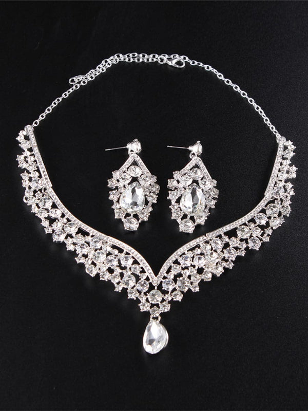 Inlay Pear Cut Stone Cutout Necklace Earring Set