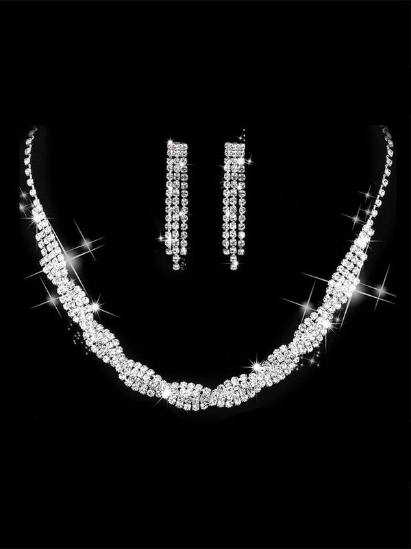 Rhinestone Claw Chain Wrap Necklace Earring Set
