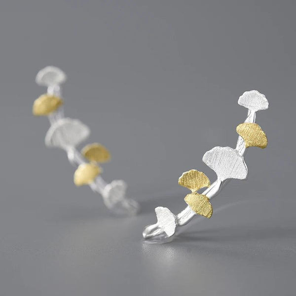 925 Sterling Silver - Delicate Ginkgo Leaves Stud Earring Charm Jewelry