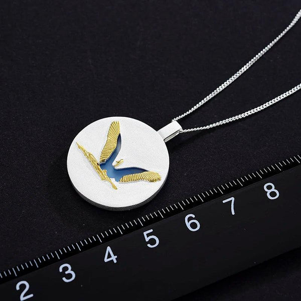 925 Sterling Silver Round Necklace Charm Jewelry: Swan Lake in the Sunset