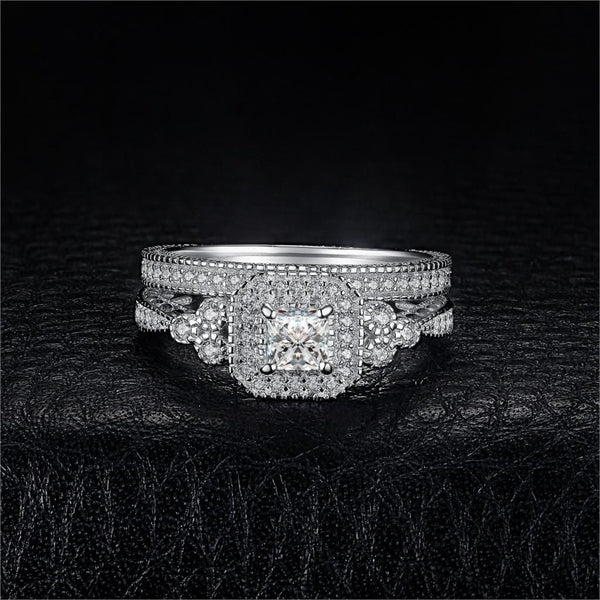 Conjunto de joyas con dijes de anillos de dedo de diamantes de imitación de plata de ley 925