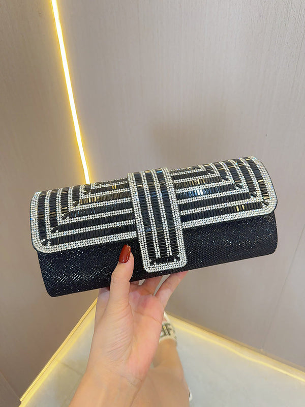 Inlay Stone Open Cover Evening Shoulder Clutch Bag