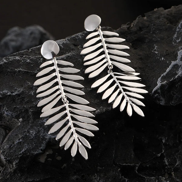 Drop Earrings Charm Jewelry - Metal Leaf Tassel Earrings With Silver Color