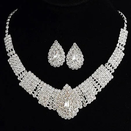 Shining Wedding Bridal Jewelry Sets Drop Earrings With Stones Austrian Crystal Necklaces Set