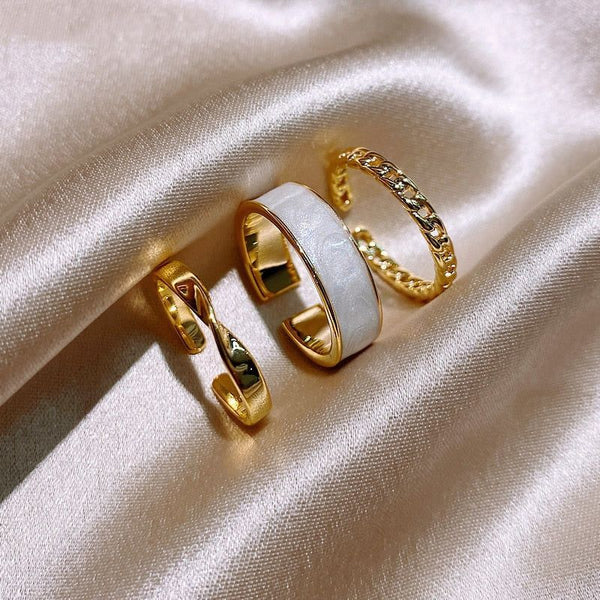 Conjunto de joyería con dijes de anillos abiertos para dedos de tres piezas de aceite verde metálico gótico