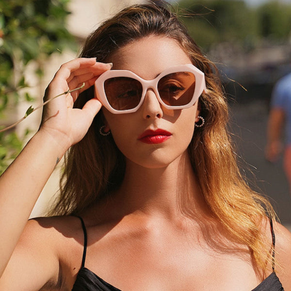 Gafas de sol hexagonales con montura gruesa y atrevida de estilo vintage - Rosa